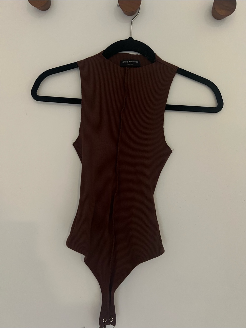 Naked Wardrobe Snatched Ribbed Mock Neck Sleeveless Bodysuit (chocolate) - Picture 2 of 3